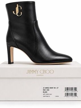 Jimmy‎ Choo Black Leather JC Logo Ankle Boot